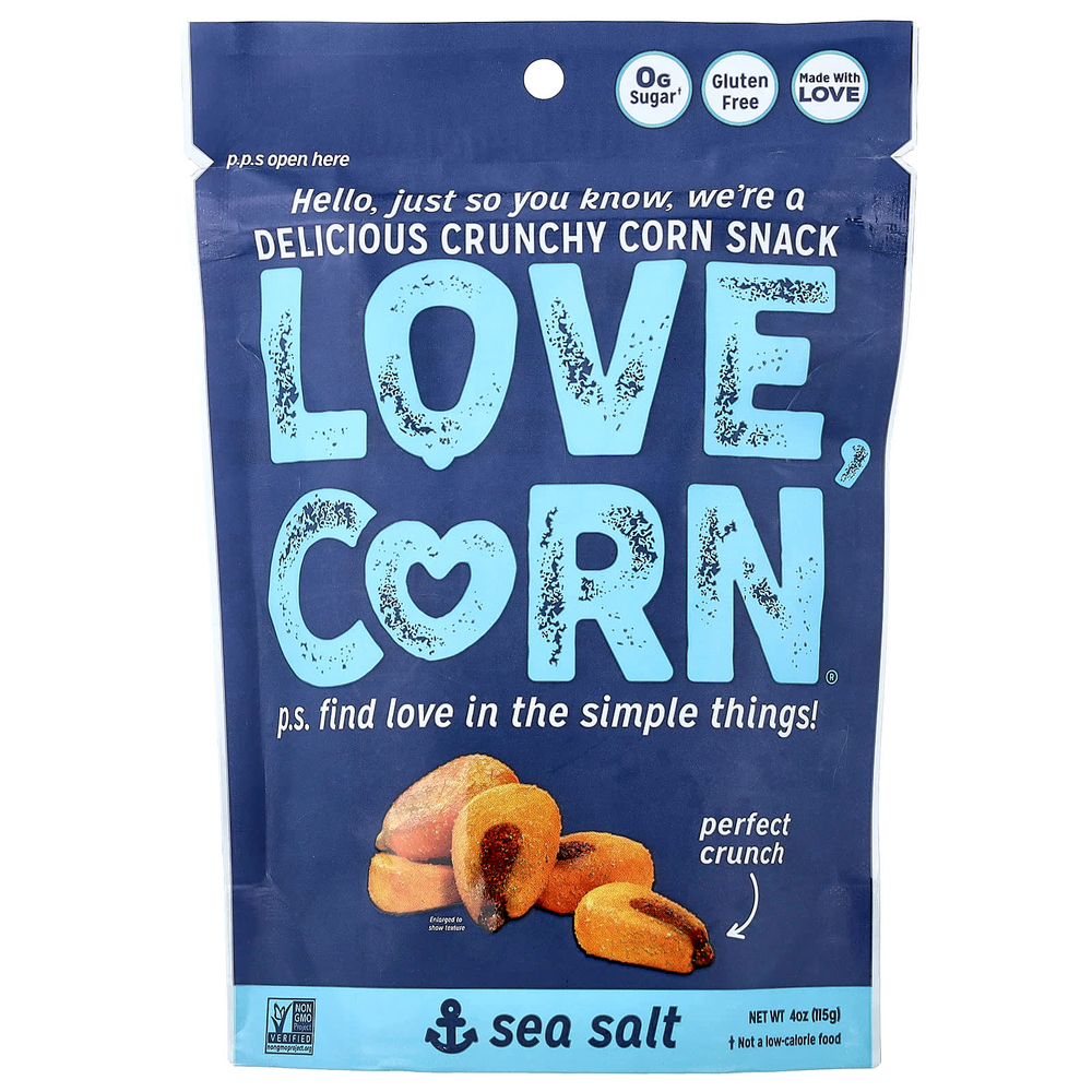 Love Corn, вкусная хрустящая кукуруза, с морской солью, 115 г (4 унции)