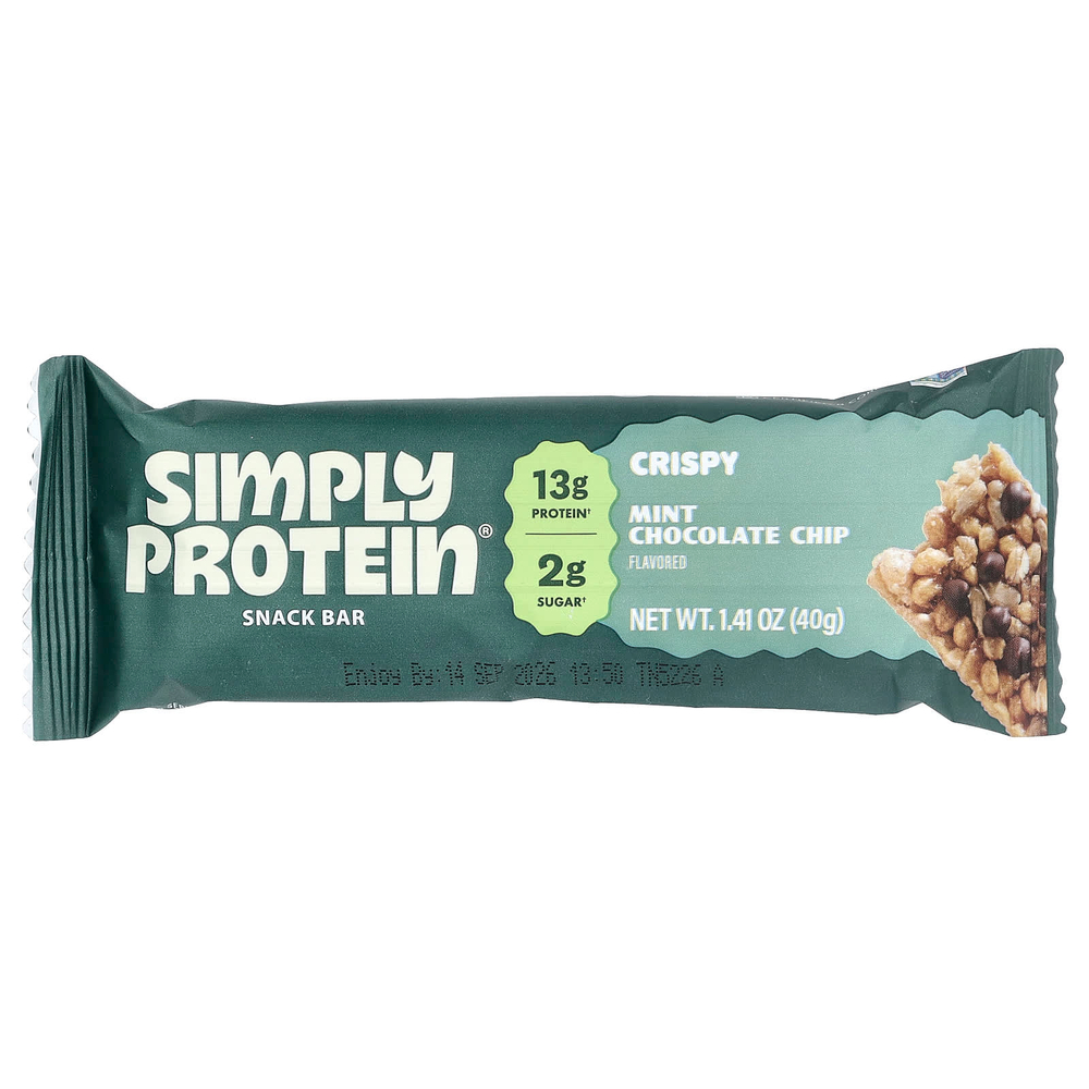 Simply Protein, хрустящие батончики-снеки, мята и шоколадная крошка, 12 батончиков по 40 г (1,41 унции)