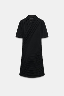 ZARA МИНИ-ПЛАТЬЕ ИЗ ПОЛУПРОЗРАЧНОЙ ТКАНИ С ЗАПАХОМ, ЧЕРНЫЙ