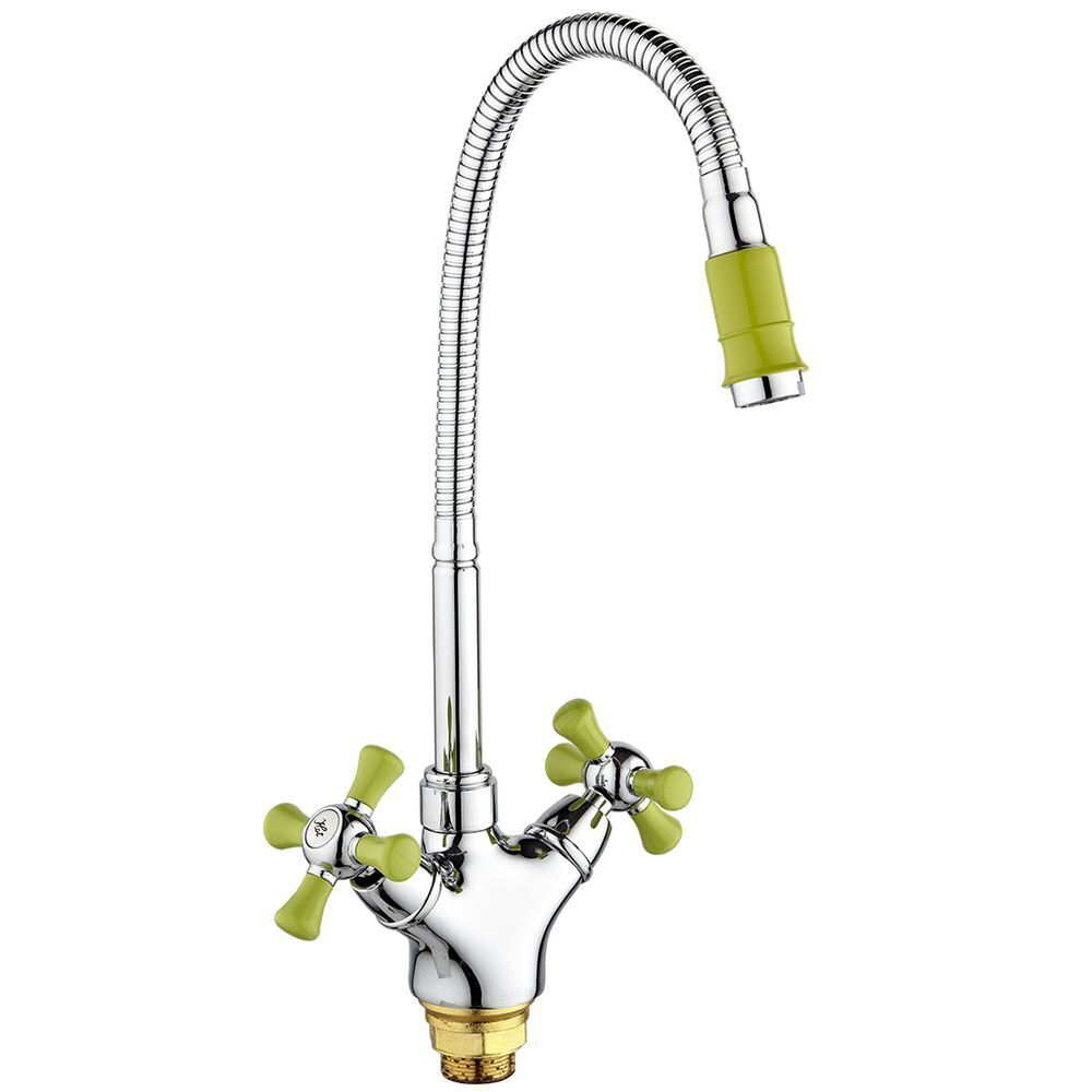 Смеситель для кухни, РМС, гибк излив, с кран-буксой, зел, SL92GR-279F