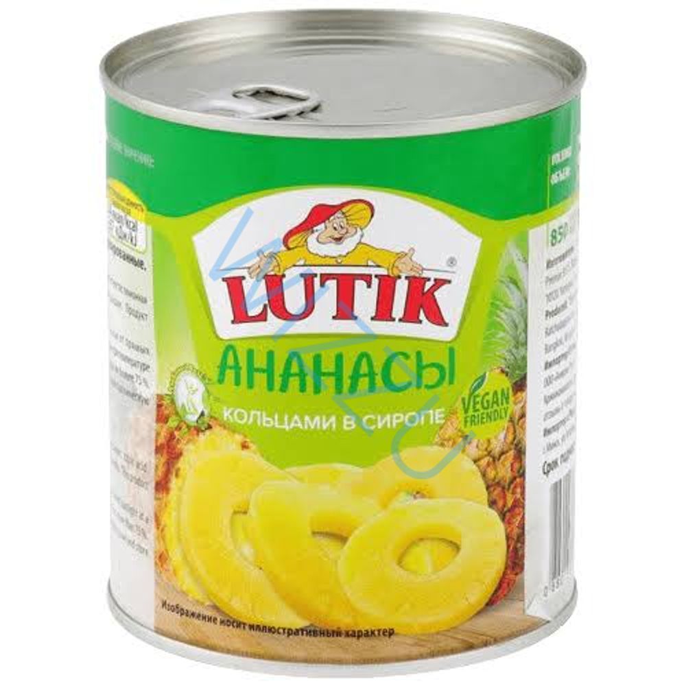 Ананас кольцами в сиропе ж/б ключ 850мл Lutik