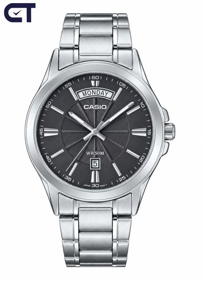 CASIO MTP-1381D-8A CASIO Collection / Enticer Men мужские наручные часы — серый циферблат, день недели, дата и строгий стальной стиль