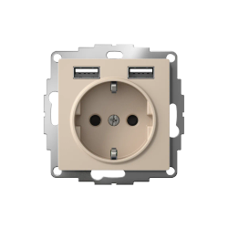 ATLASDESIGN РОЗЕТКА 16А c 2 USB A+A, 5В/2,4А, 2х5В/1,2А, механизм, ПЕСОЧНЫЙ