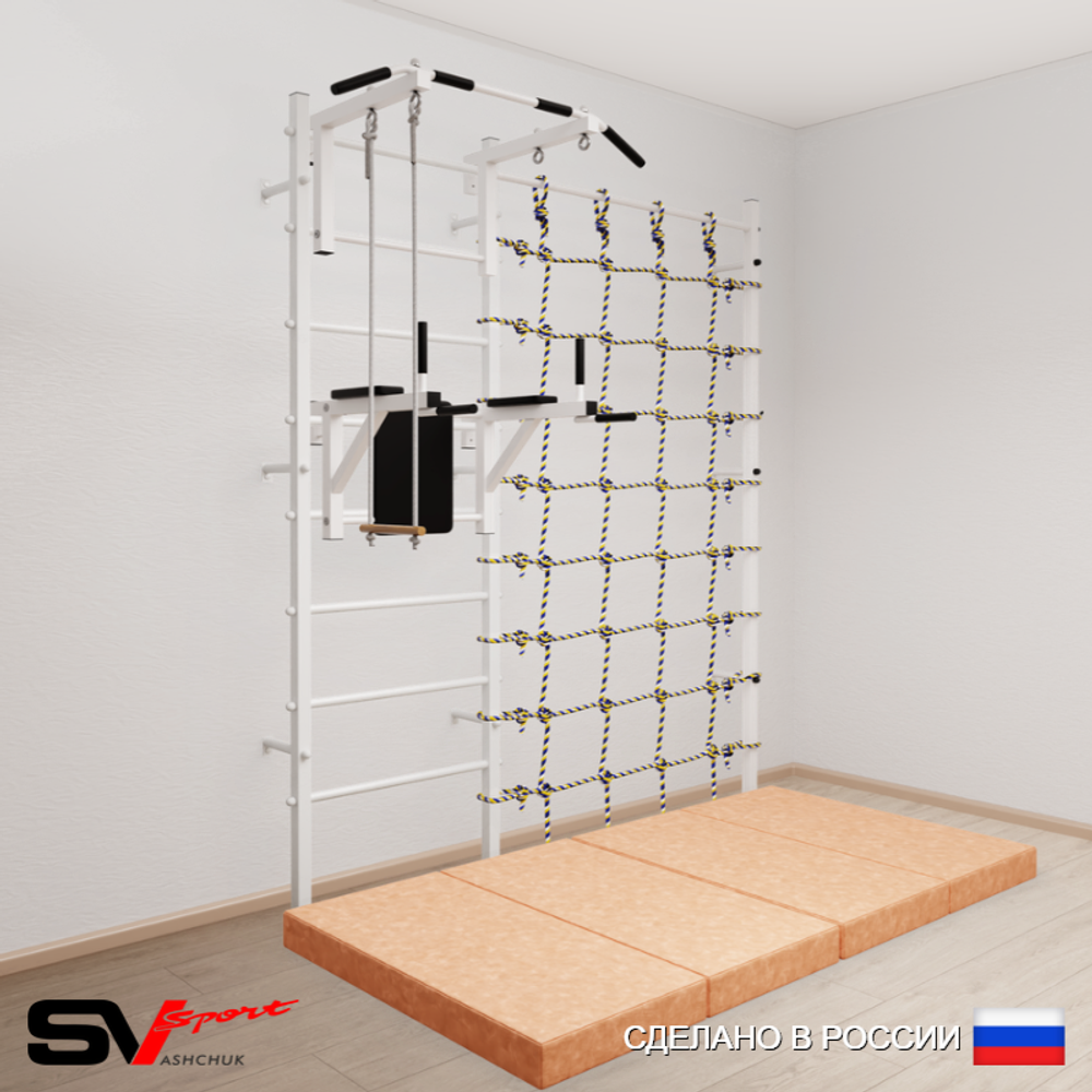 Шведская стенка Sv Sport 57340 (Турник стандарт/Брусья/Трапеция/Мат 2м/Канатный лаз)
