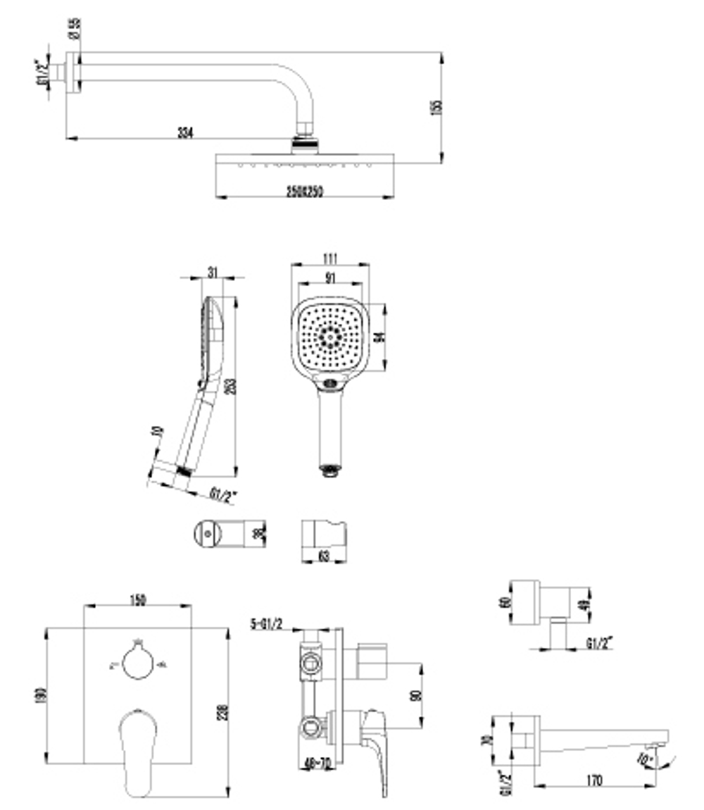 Смеситель для ванны и душа встраиваемый LEMARK SHIFT – LM4322C