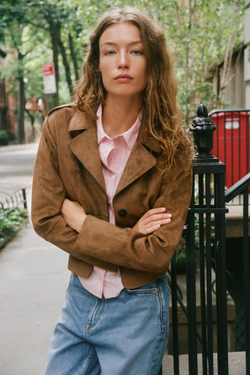 ZARA КУРТКА ИЗ ИСКУССТВЕННОЙ ЗАМШИ, РЫЖЕВАТО-КОРИЧНЕВЫЙ