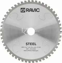 Диск пильный TCT по стали Ravic, 255х25,4 мм, Z=52, арт. 210.0255