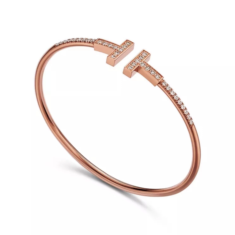 Браслет из розового золота с бриллиантами, Tiffany 💠 T Wire Collection Pave