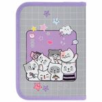 Пенал ПИФАГОР, 1 отделение, 2 откидные планки, полиэстер, 20х14 см, "Cats selfie", 273477