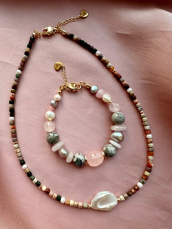 Браслет 3 стихии из стального жемчуга и камней