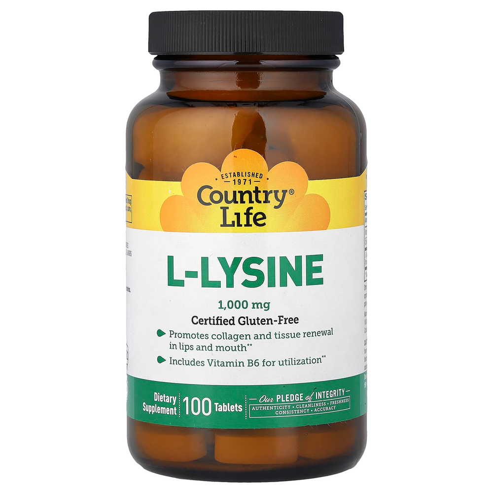 Country Life, L-лизин, 100 таблеток