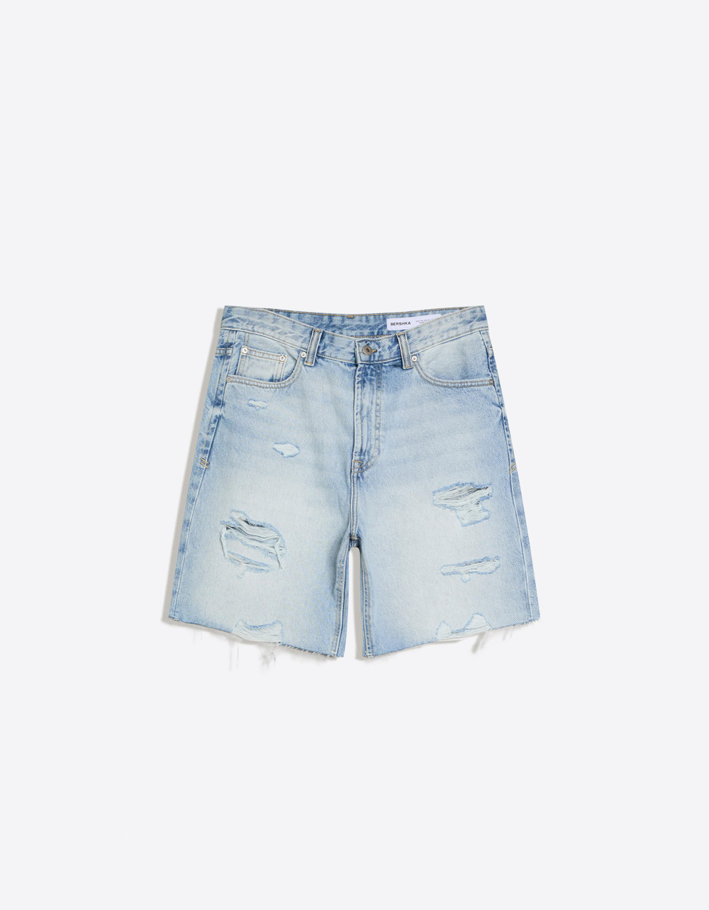 Мужские рваные джинсовые бермуды - BERSHKA
