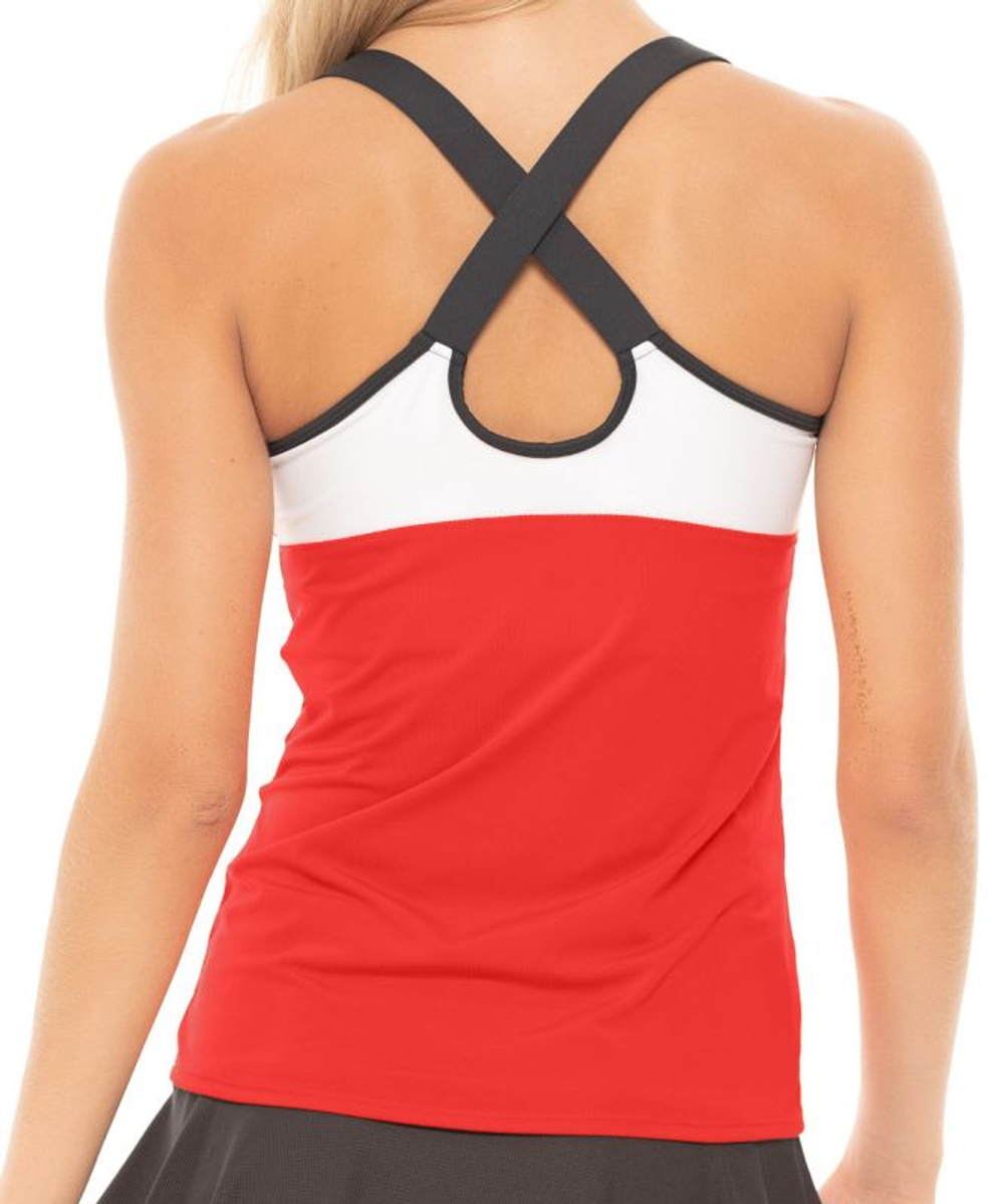Женский теннисный топ Lucky in Love Tech It Out Crossover Tank W/Bra — crimson