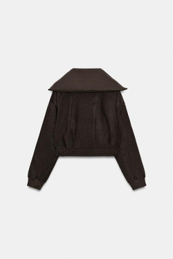 ZARA КОРОТКАЯ КУРТКА С ВОРОТНИКОМ В РУБЧИК, ТЕМНО-КОРИЧНЕВЫЙ