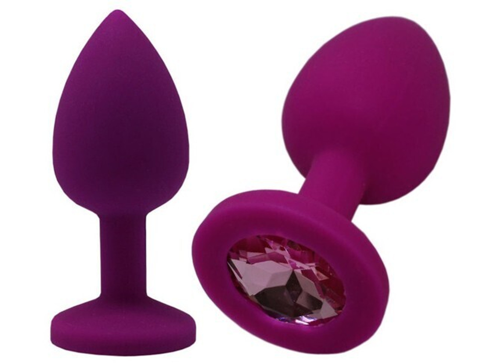 Средняя фиолетовая пробка с розовым кристаллом ONJOY Silicone Collection (Цвет: фиолетовый с розовым)