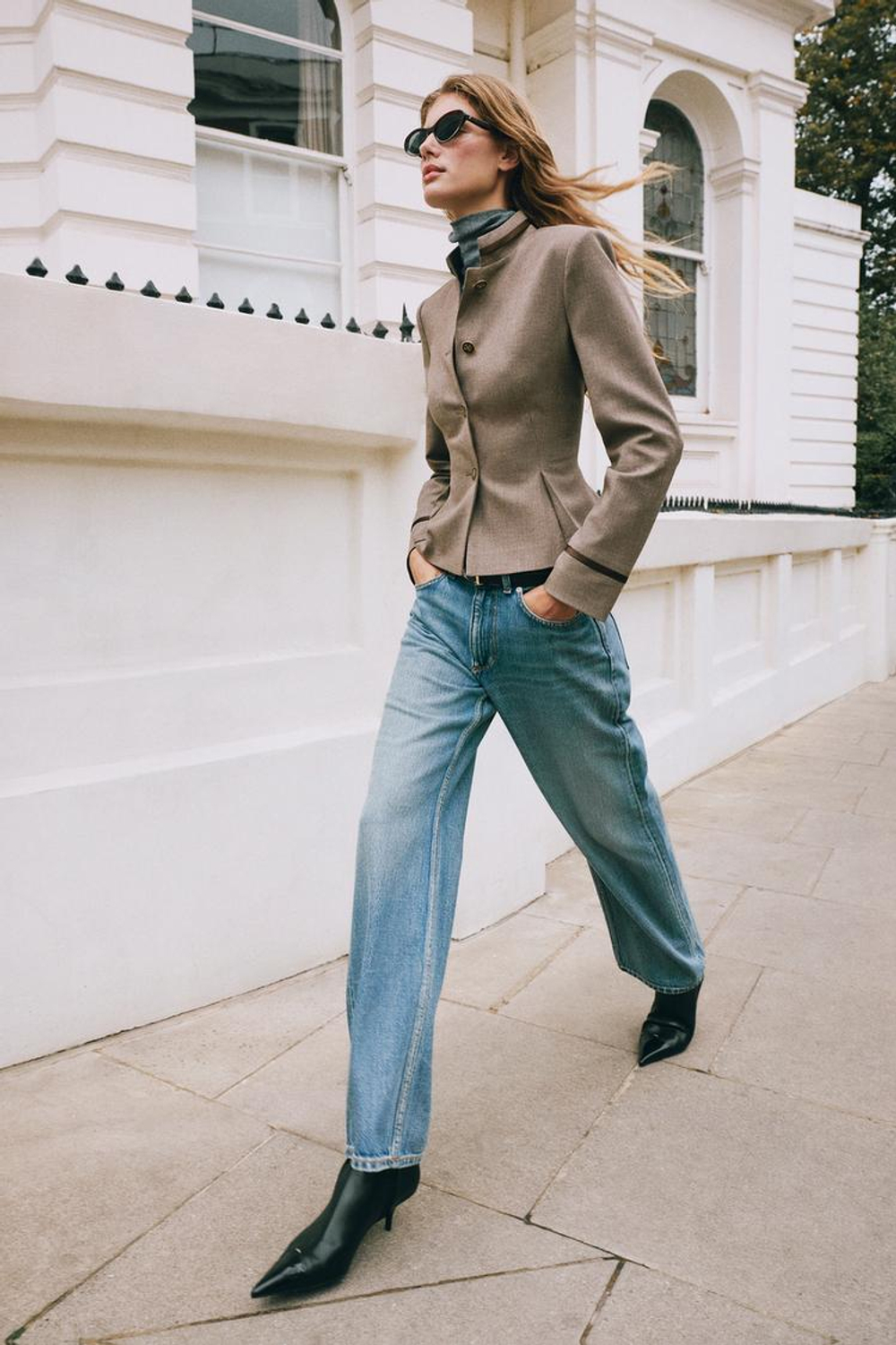 ZARA БЛЕЙЗЕР С БАСКОЙ И ОКАНТОВКОЙ, РЫЖЕВАТО-КОРИЧНЕВЫЙ
