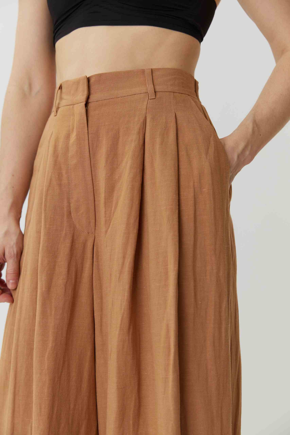Длинные кюлоты из карамельного льна