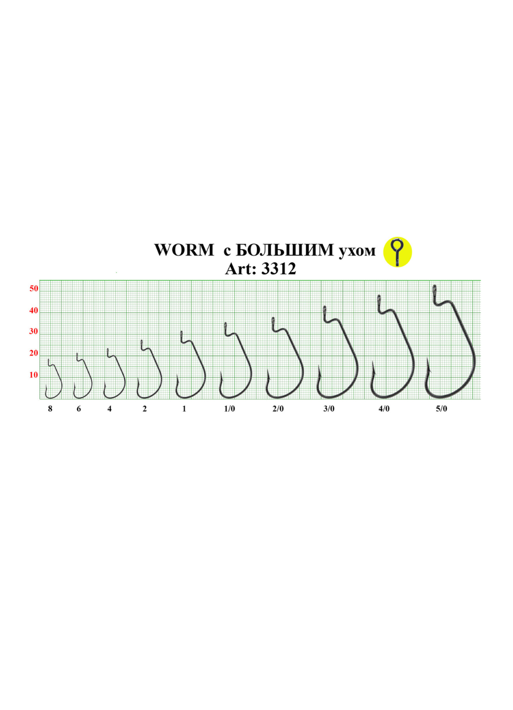 Крючок рыболовный Fish Crystal (офсет) WORM с БОЛЬШИМ ухом 3312 №5/0 (5 упаковок)