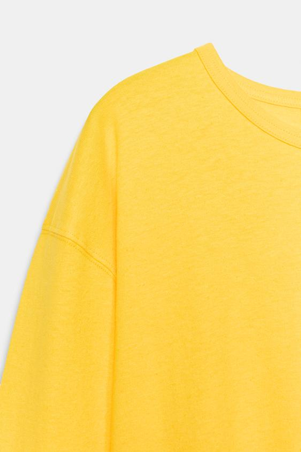 ZARA ФУТБОЛКА ИЗ ХЛОПКА И ЛЬНА, ЖЕЛТЫЙ