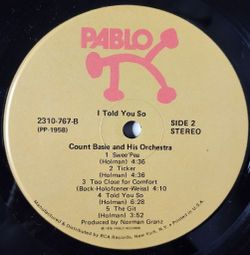 Винтажная виниловая пластинка LP Count Basie And His Orchestra I Told You So (USA 1977)