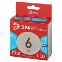 Лампа светодиодная ЭРА RED LINE LED GX-6W-840-GX53 R 6Вт таблетка нейтральный белый свет GX53 | Лампы cветодиодные Плоские (GX)
