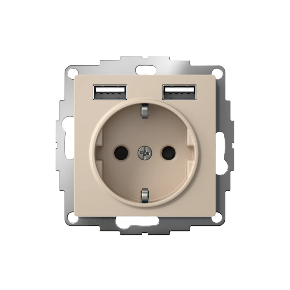 ATLASDESIGN РОЗЕТКА 16А c 2 USB A+A, 5В/2,4А, 2х5В/1,2А, механизм, ПЕСОЧНЫЙ