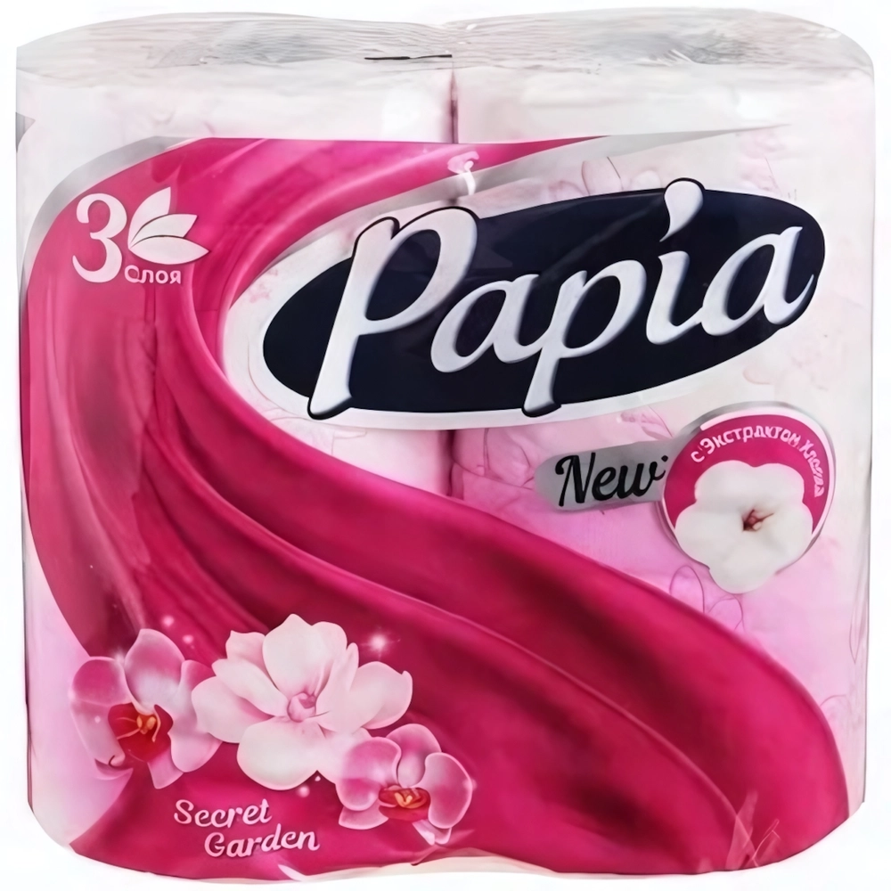Бумага туалетная PAPIA 3 сл., 4 рул., Таинственный сад