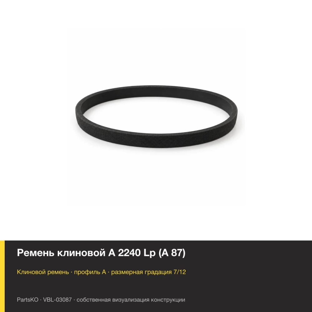 Ремень клиновой A 2240 Lp (А 87). Собственная визуализация конструкции и размерной группы