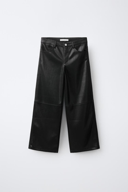 ZARA БРЮКИ WIDE LEG ИЗ ИСКУССТВЕННОЙ КОЖИ, ЧЕРНЫЙ