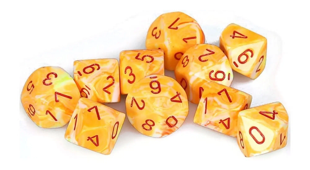 Chessex 10-D10 set Festive Sunburst / Red