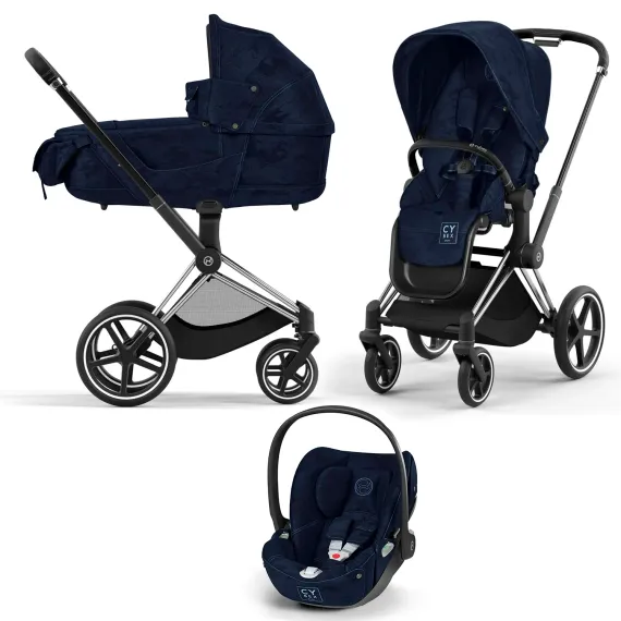 Детская коляска Cybex Priam IV 3 в 1 Rebellious Luxury Denim Blue шасси Chrome Black