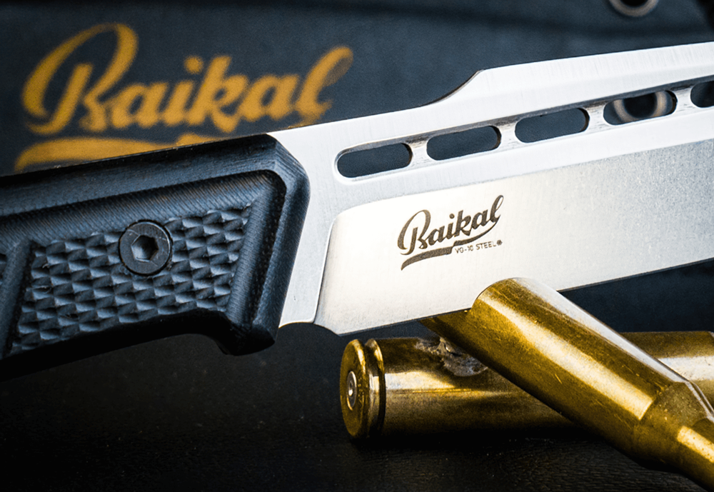 Нож Kizlyar Supreme BAIKAL VG-10 (Cryo) SW G10-BH KS (StoneWash, Black G10 Handle, Kydex Sheath)
