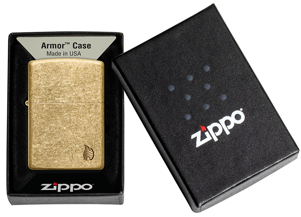 Зажигалка ZIPPO Armor Flame c покрытием Tumbled Brass, латунь/сталь, золотистая, 38x13x57 мм, шт