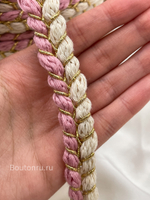 Тесьма "косичка" розово-белая с золотистой нитью