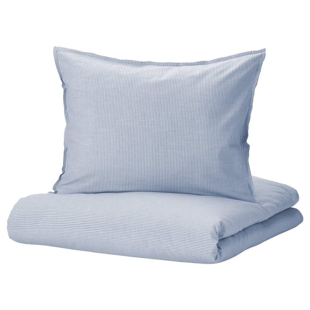 IKEA BERGPALM  (ИКЕА БЕРГПАЛМ)  -  Пододеяльник и 2 наволочки, синий/полосатый, 200x200/50x60 см