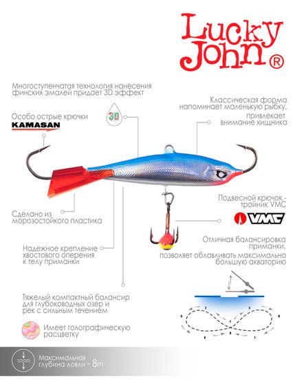 Балансир Lucky John NORDIC 4 с тр. 40мм/15HRT блистер