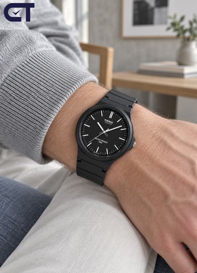 CASIO MW-240-1E CASIO Collection мужские наручные часы — крупный чёрный циферблат, лёгкий корпус и водостойкость 50 м