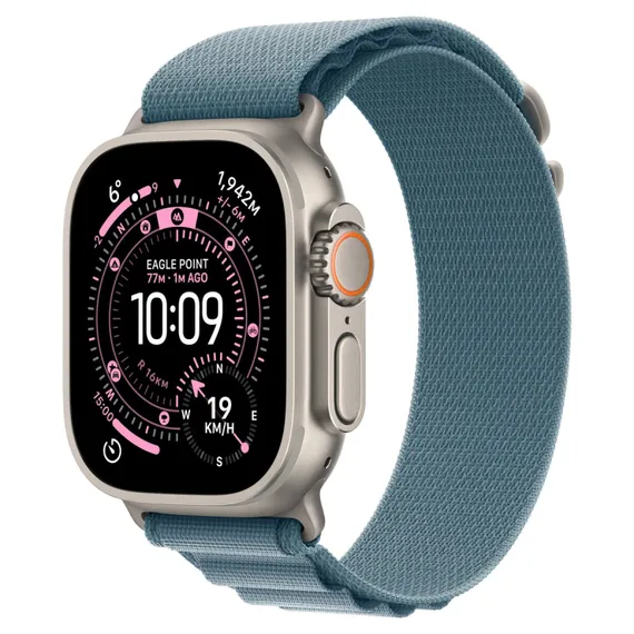 Часы Apple Watch Ultra 3, 2025, 49 мм, титан натурального цвета, ремешок Alpine голубого цвета
