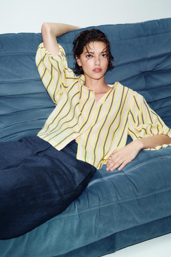 ZARA РУБАШКА ИЗ СМЕСОВОГО ЛЬНА С ОБЪЕМНЫМИ РУКАВАМИ, РАЗНОЦВЕТНЫЙ