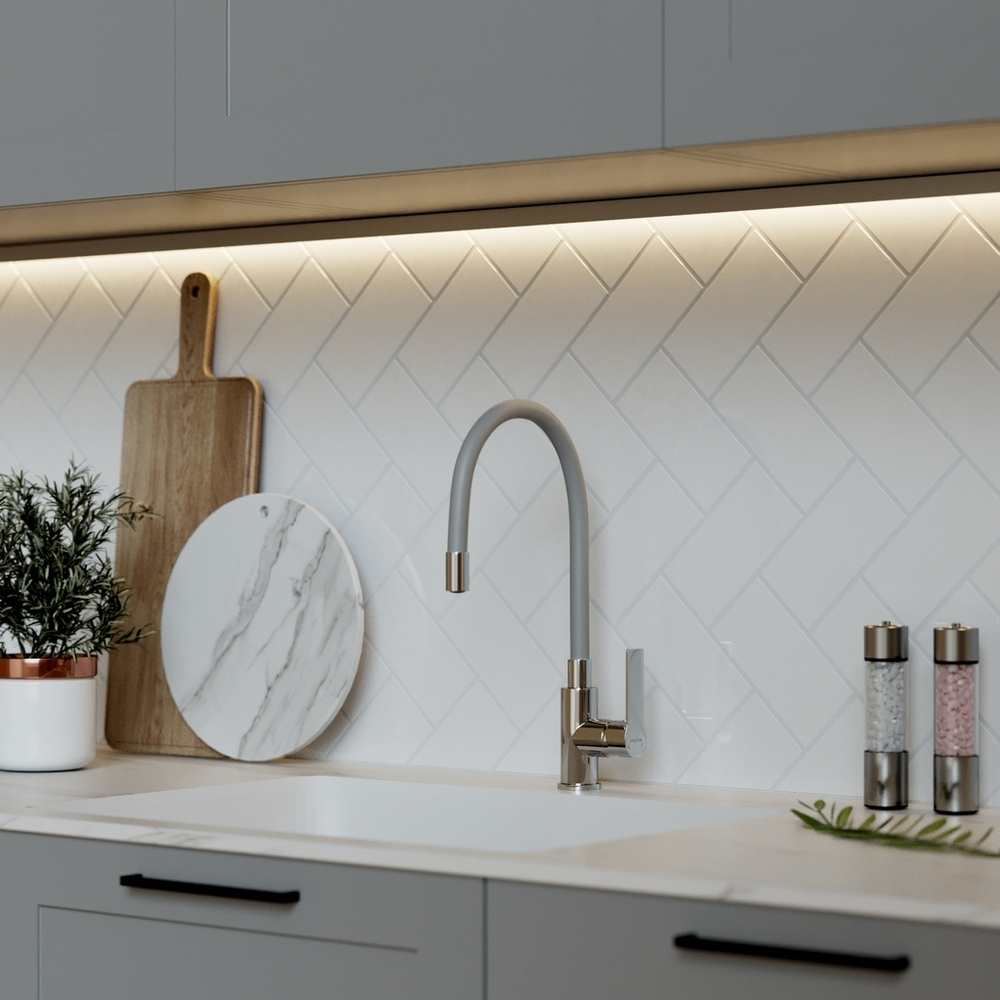 Смеситель для кухни 35к MIXLINE МЛ35-093(ML35-093) гибкий излив, б/отв, боковая, серый