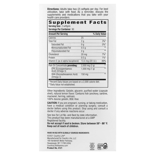 Country Life, Omega 3 Mood®, натуральный лимонный вкус, 180 капсул
