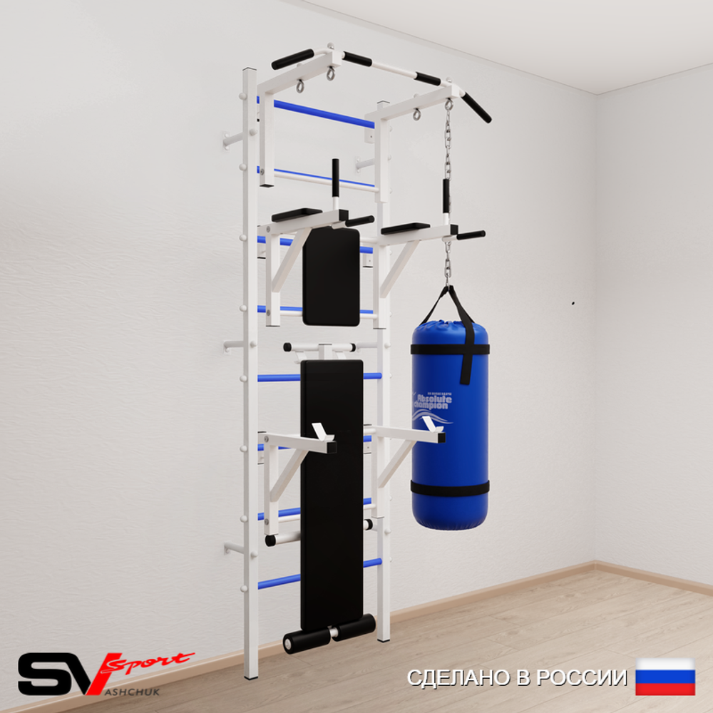 Шведская стенка Sv Sport усиленная 6072 (Турник стандарт/Брусья/Стойка/Скамья/Цепь/Мешок 22кг)