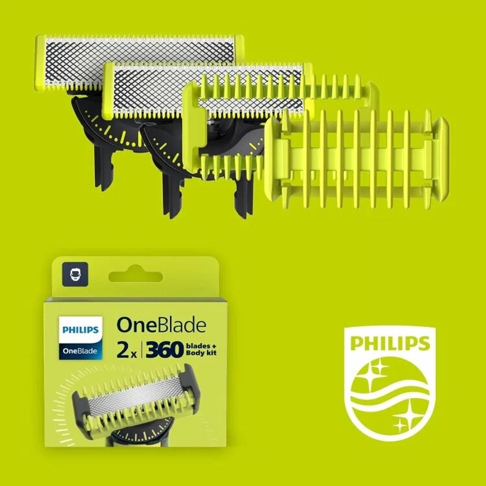 Набор Philips OneBlade 360 QP624/50: 2 лезвия и Body Kit
