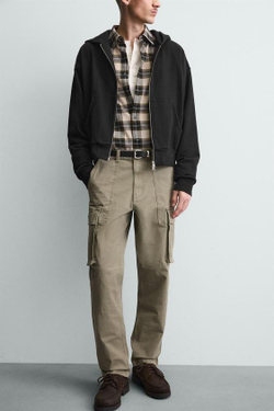 ZARA БРЮКИ КАРГО RELAXED FIT, СВЕТЛЫЙ ХАКИ