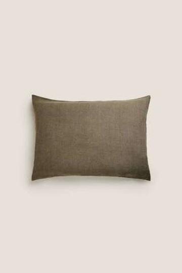 ZARA HOME ЛЬНЯНОЙ ЧЕХОЛ ДЛЯ ДЕКОРАТИВНОЙ ПОДУШКИ XXL, ХАКИ