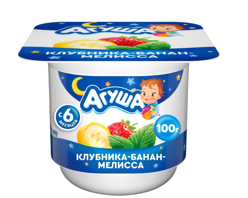 Творог Агуша 3,9% клубника банан мелиса 100г, шт