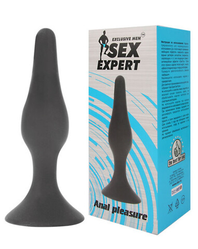 Большая черная анальная пробка на присоске Sex Expert, (15 см) (Цвет: черный)