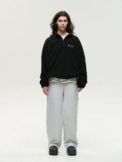 Drawstring Half-Zipped Sweatshirt Black