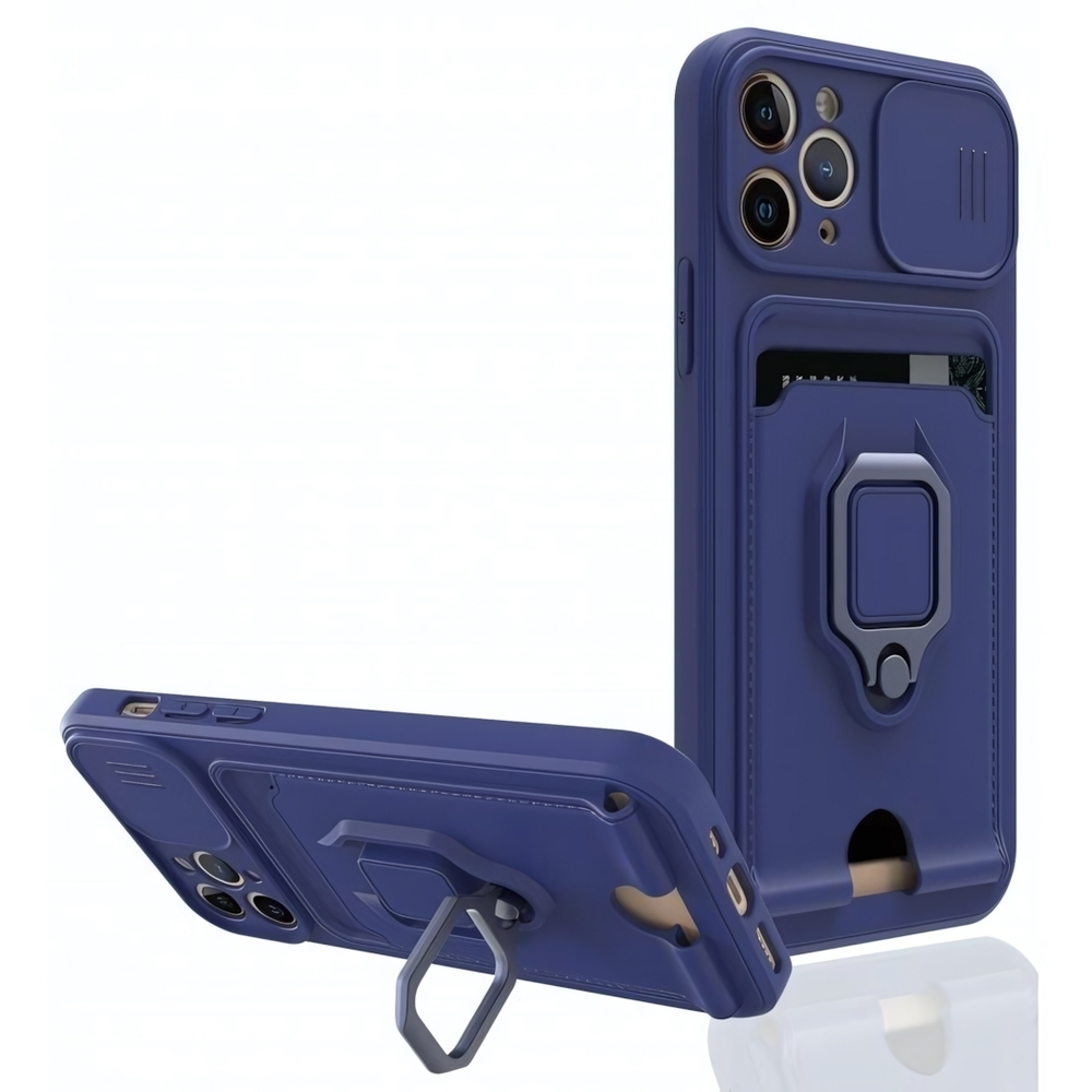 Чехол на iPhone 13 с защитой камеры, магнитным держателем и подставкой, 013036 Тёмно-синий CM