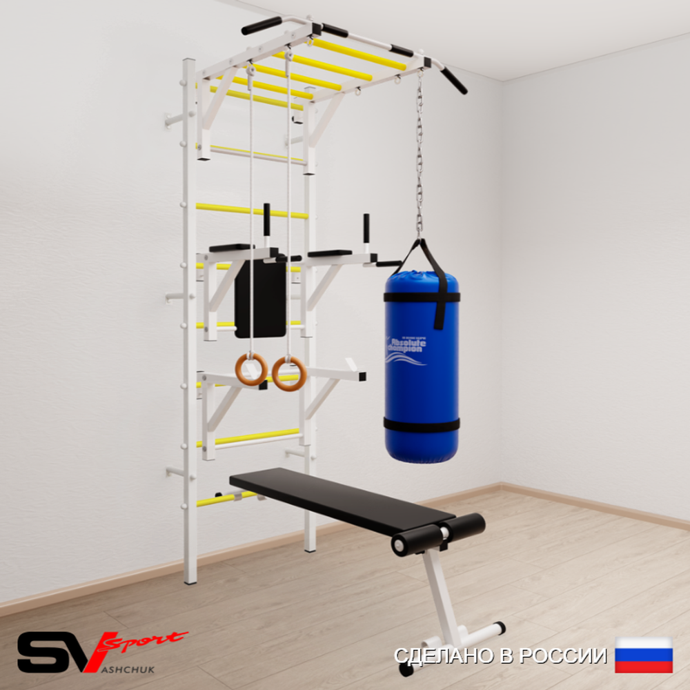 Шведская стенка Sv Sport усиленная 6612 (Турник рукоход/Брусья/Стойка/Скамья/Кольца/Цепь/Мешок 22кг)